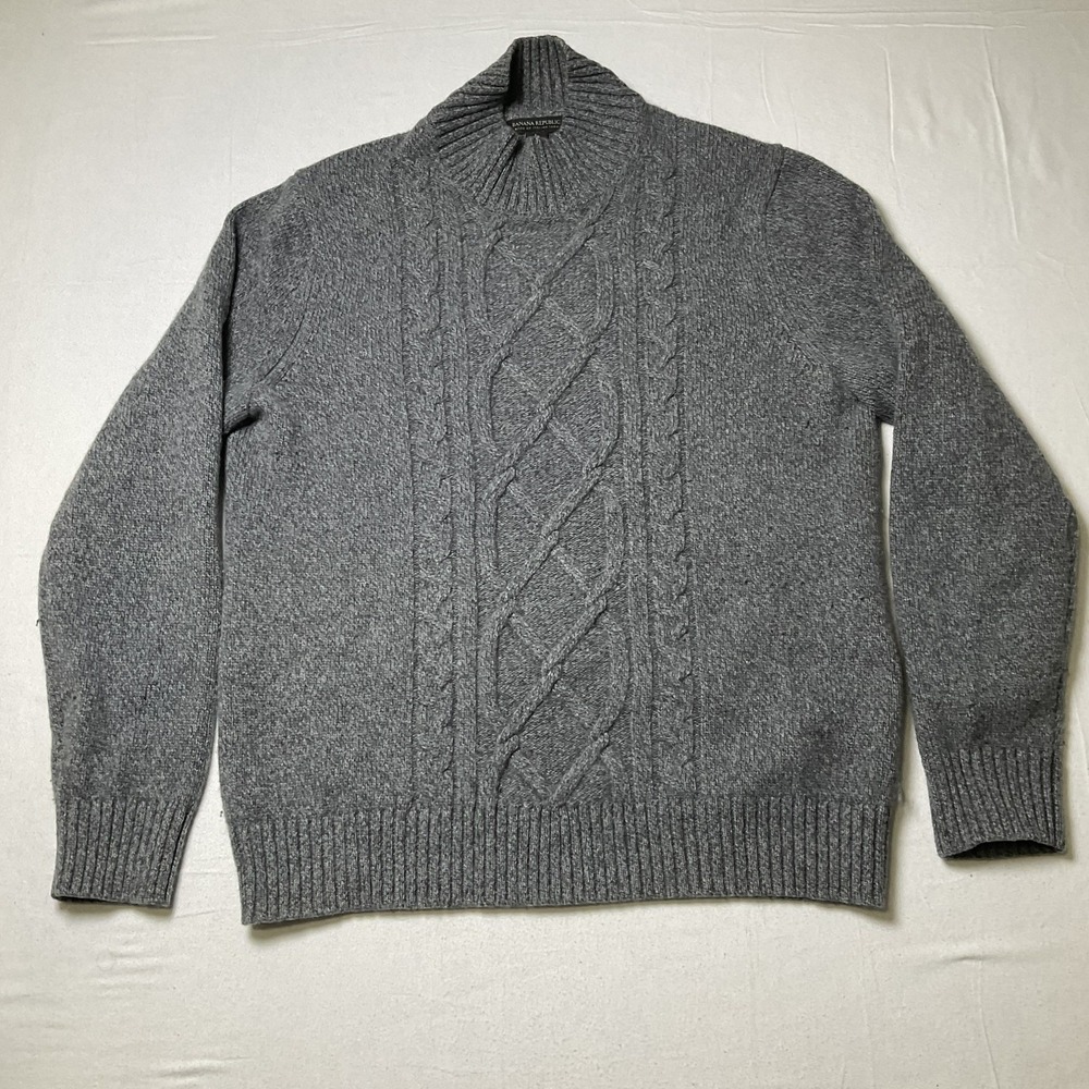 Banana Republic Premium Gray Cable Knit Wool Sweater Pullover Warm Womens L 592